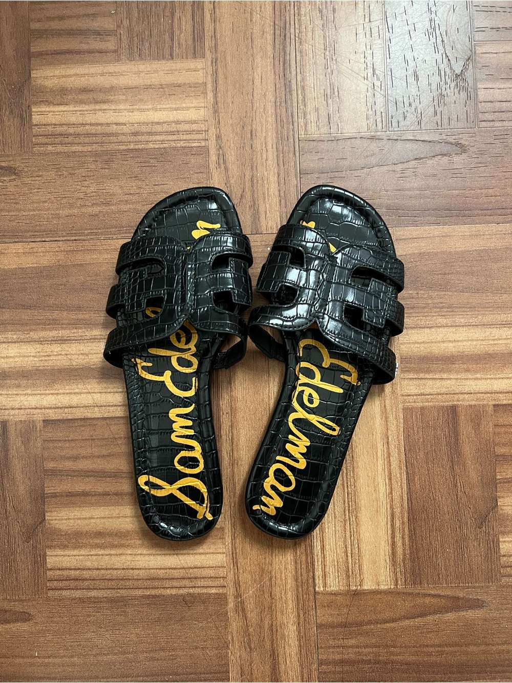 NWOT Sam Edelman Black Croc-Embossed Bay Slide Sandal